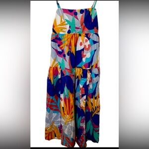 J.Crew Tropical Midi Dress Women’s Size 4 Tiered Lined Summer Beach Palm Tree